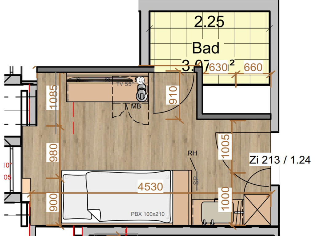 Grundriss eines Zimmers in den AS Hotels & Apartments in Bad Bevensen