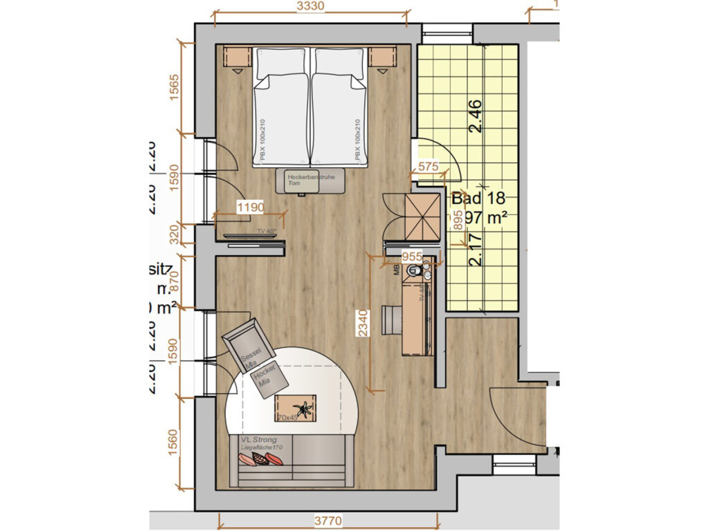 Grundriss eines Zimmers in den AS Hotels & Apartments in Bad Bevensen