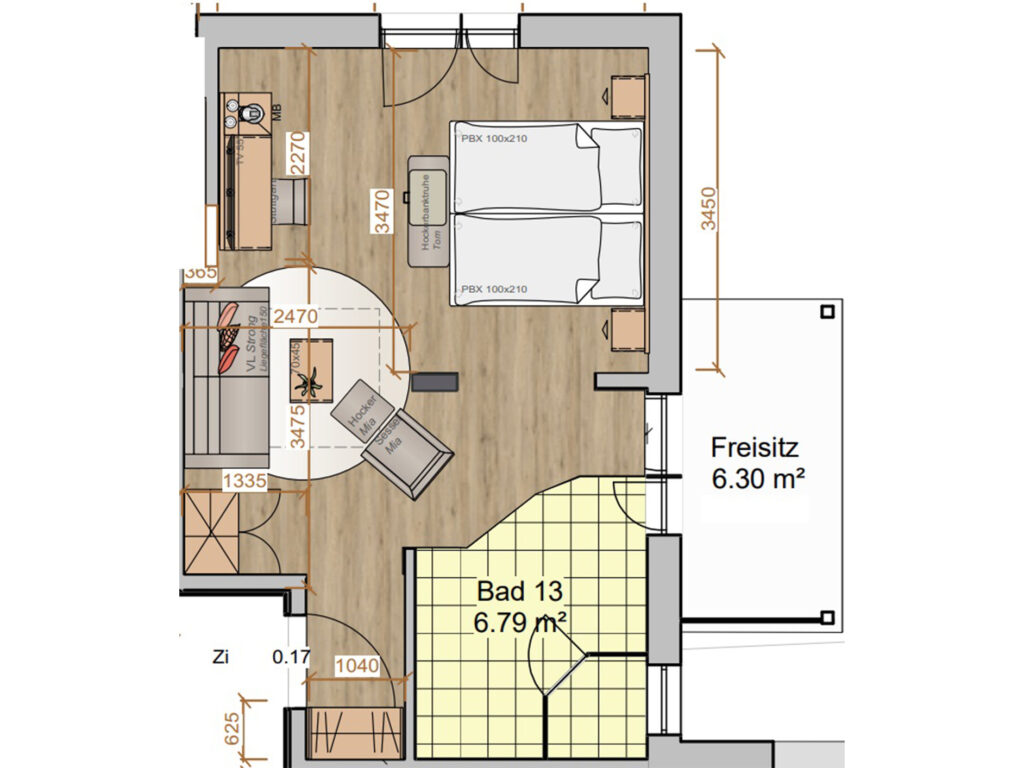 Grundriss eines Zimmers in den AS Hotels & Apartments in Bad Bevensen