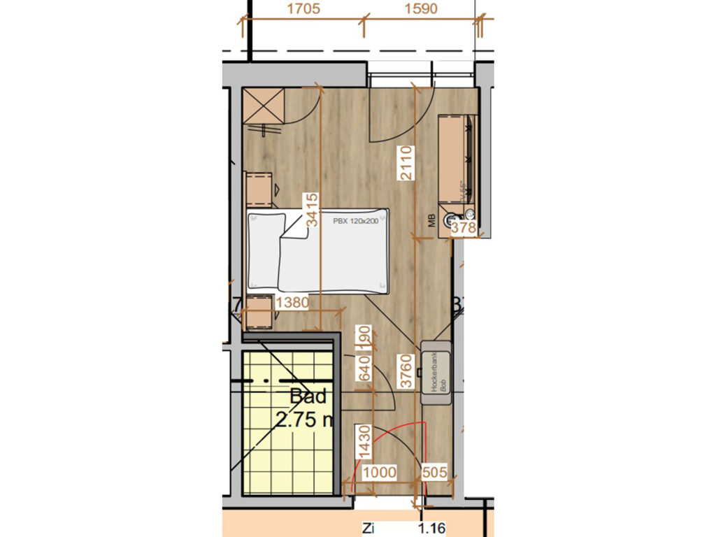 Grundriss eines Zimmers in den AS Hotels & Apartments in Bad Bevensen