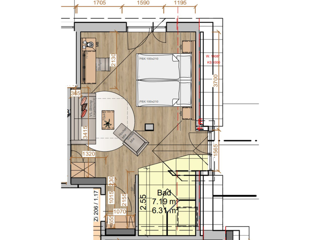 Grundriss eines Zimmers in den AS Hotels & Apartments in Bad Bevensen