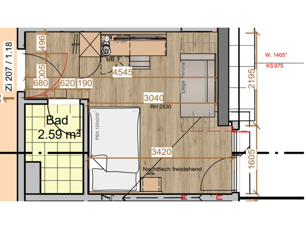 Grundriss eines Zimmers in den AS Hotels & Apartments in Bad Bevensen