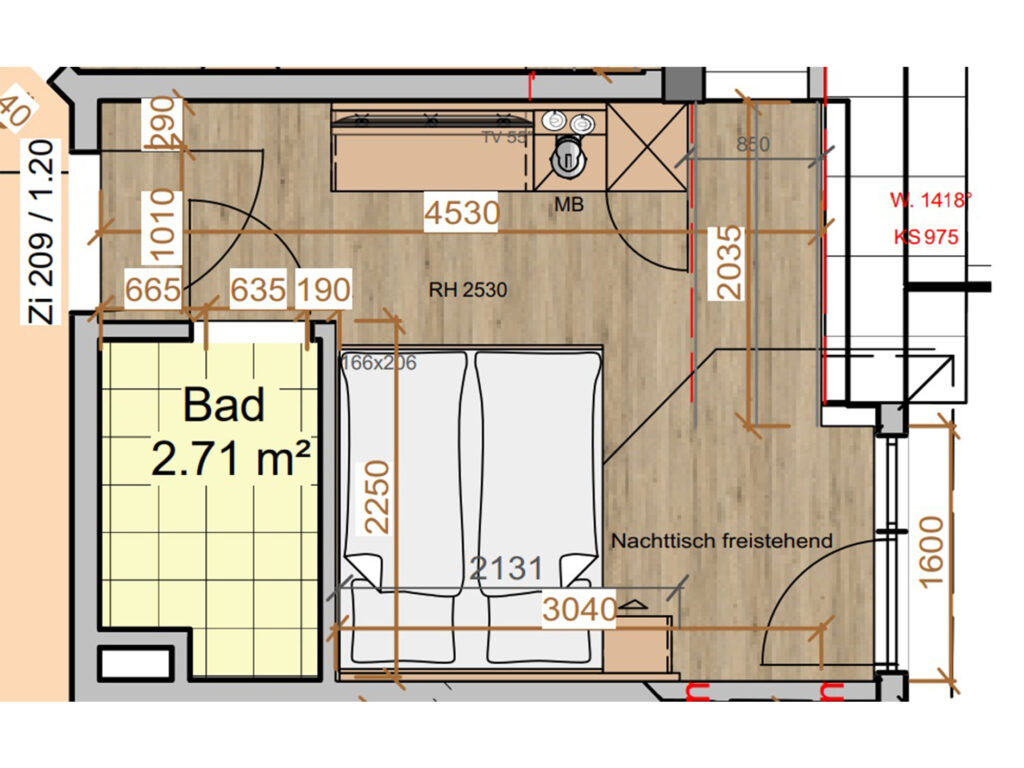 Grundriss eines Zimmers in den AS Hotels & Apartments in Bad Bevensen