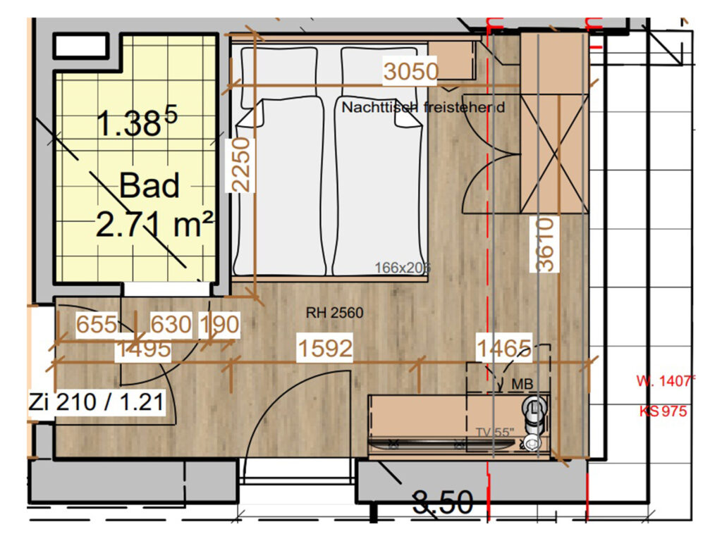 Grundriss eines Zimmers in den AS Hotels & Apartments in Bad Bevensen