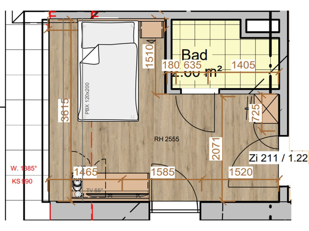 Grundriss eines Zimmers in den AS Hotels & Apartments in Bad Bevensen